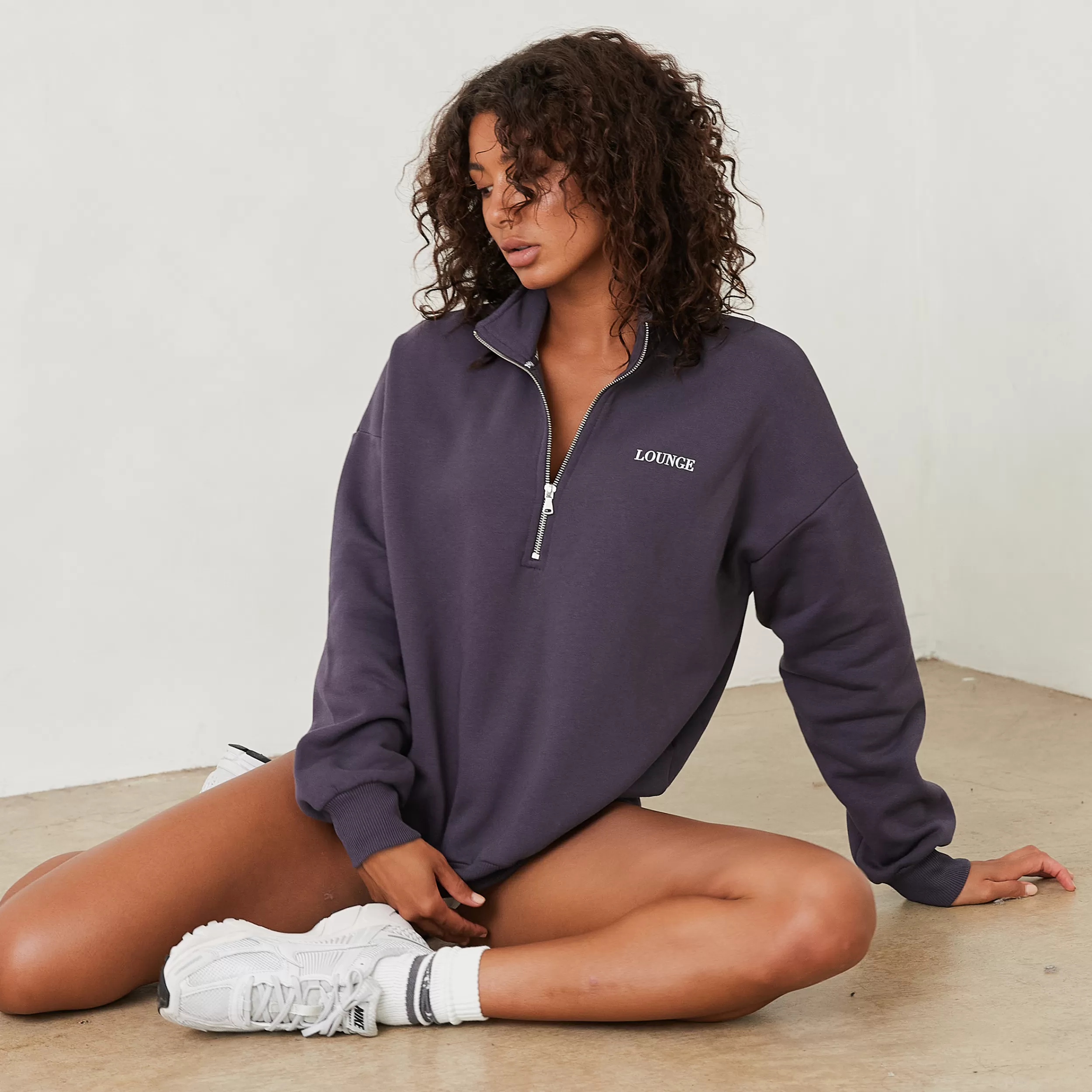 Essential Übergrößes Quarter Zip Jumper - Geräuchertes Blau^Lounge Best