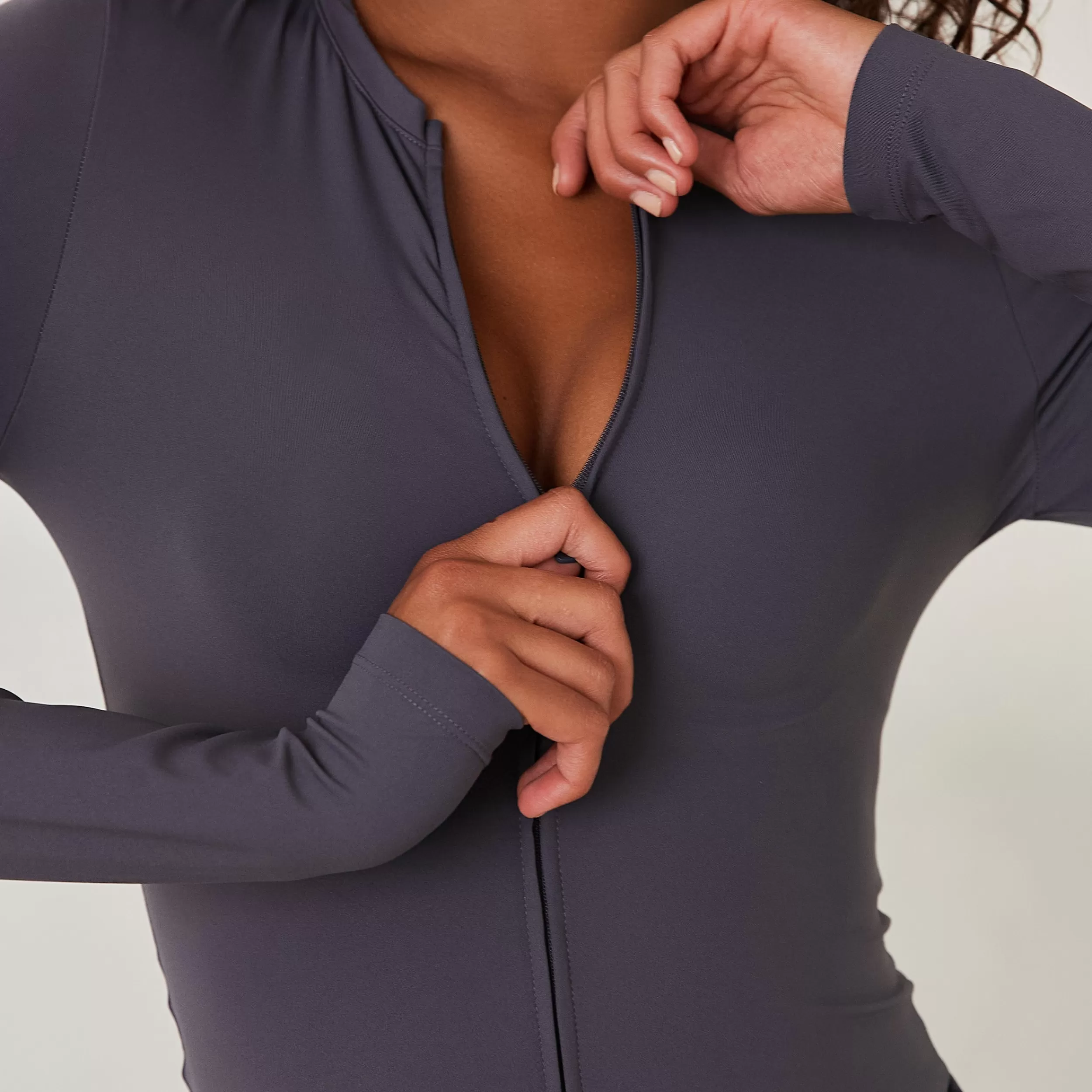 Essential Long Sleeve Zip Up Top - Smoked Blue^Lounge Flash Sale