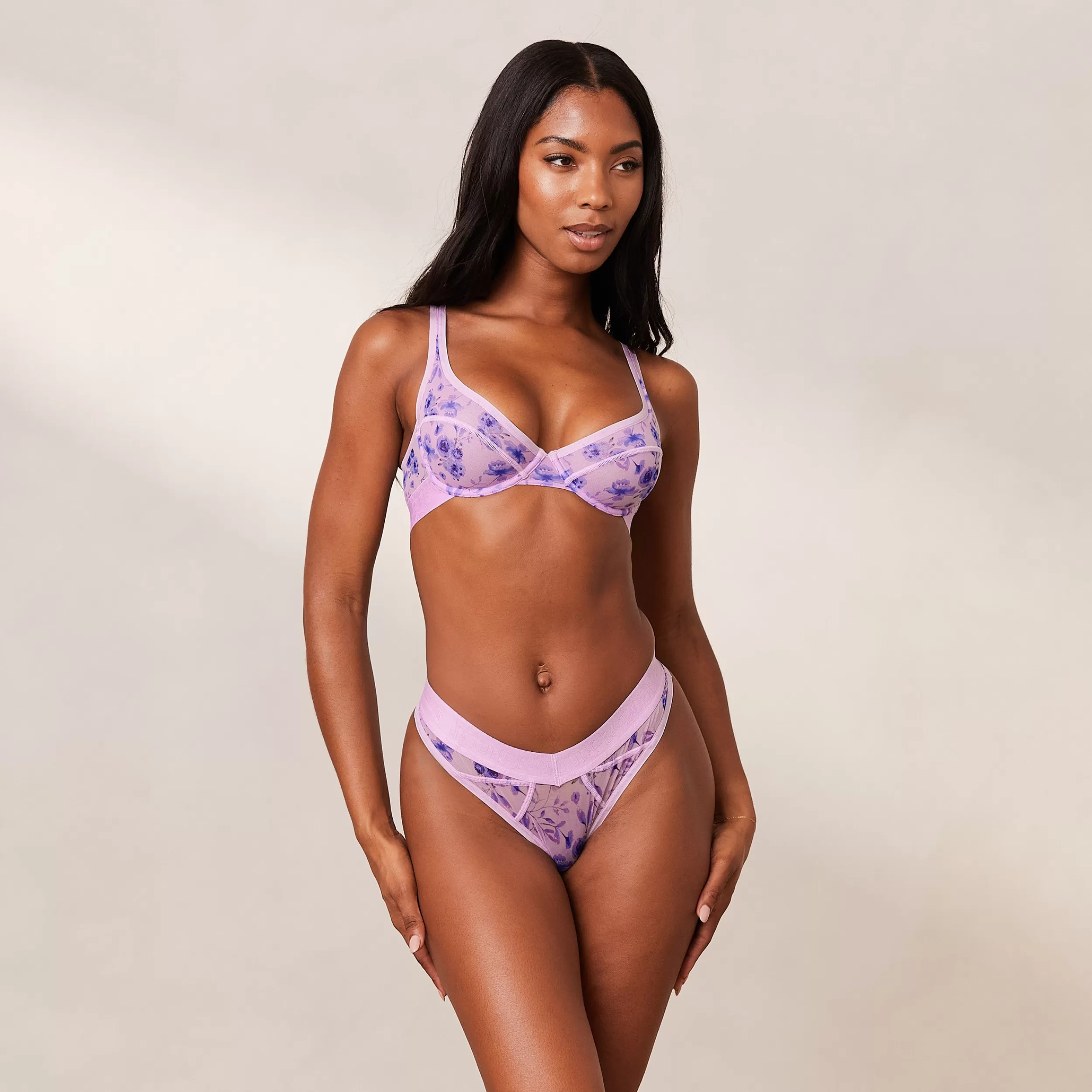 Floral Mesh Balcony BH und String Set - ^Lounge Flash Sale