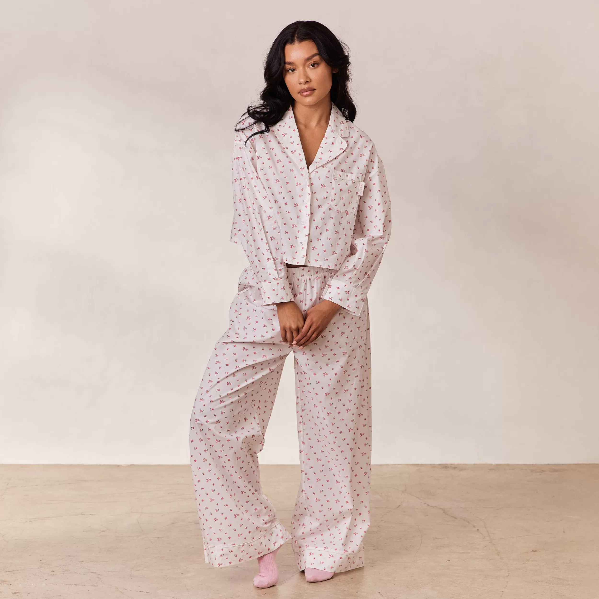 Floral Pyjama Hose - Weiß Muster^Lounge New