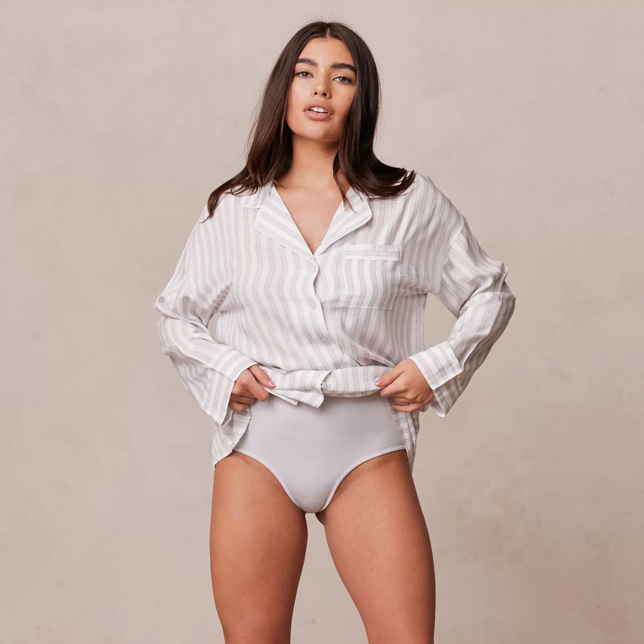 Pinstripe Übergroßes Schlafanzug Shirt - Eisblau^Lounge Best