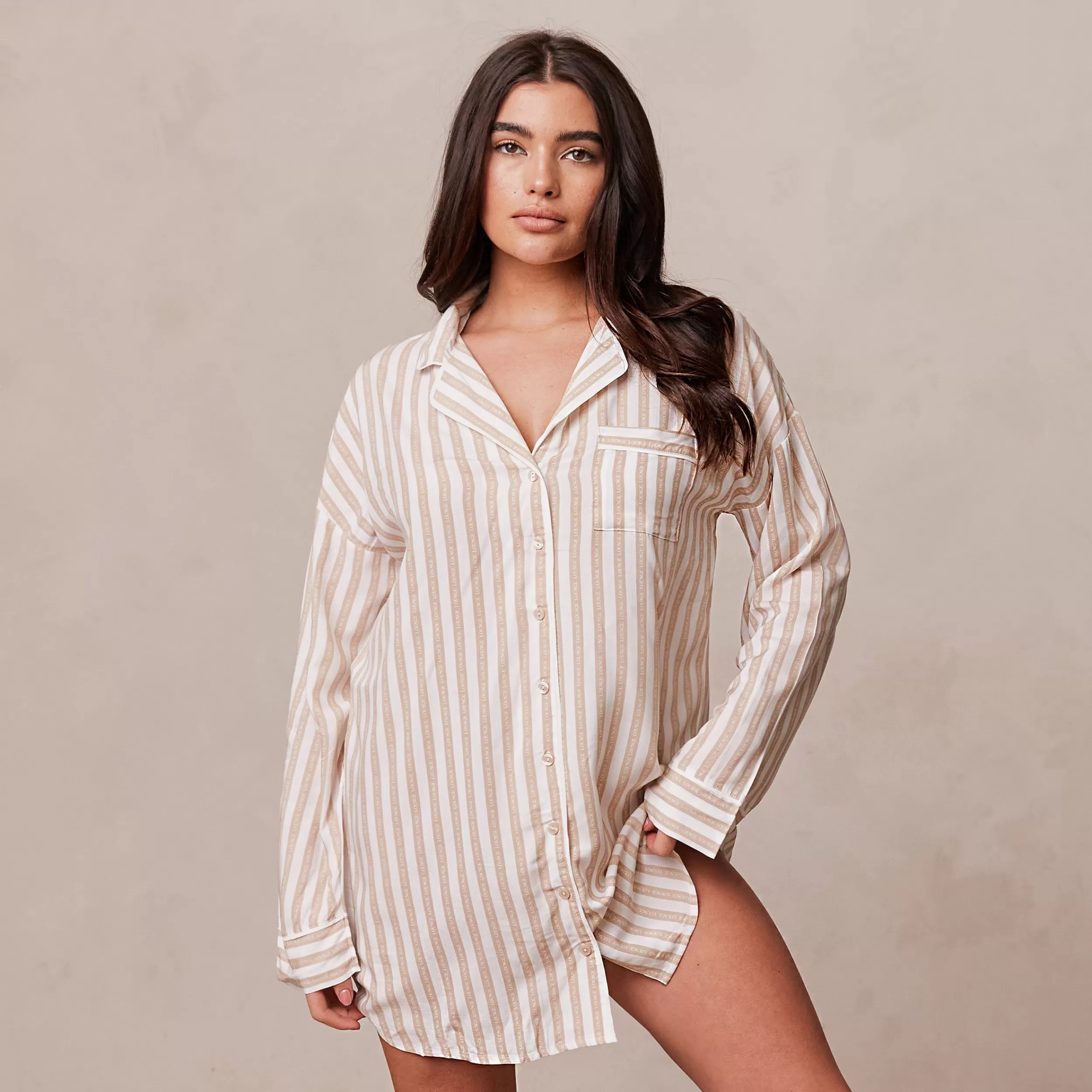 Pinstripe Übergroßes Schlafanzug Shirt - ^Lounge Clearance