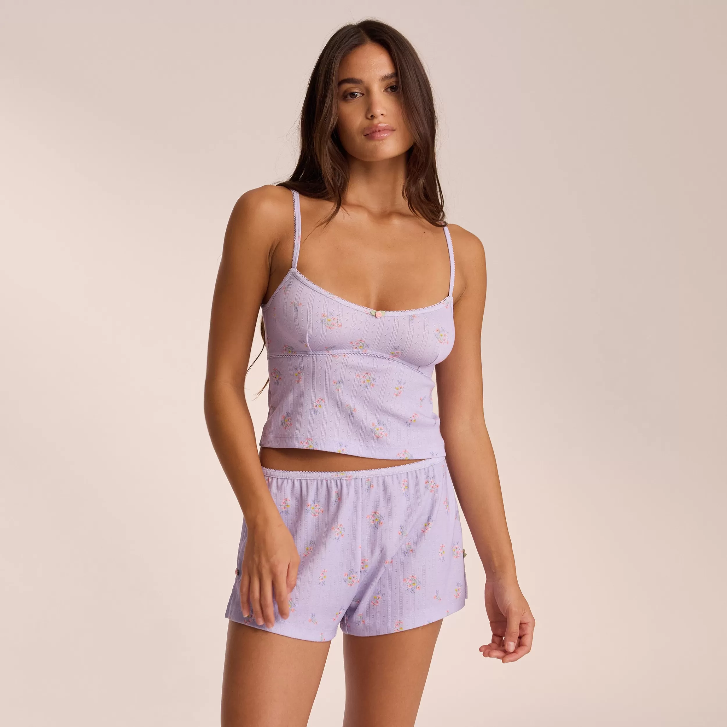 Pointelle Cami Pyjamatop - Florales Flieder^Lounge Outlet