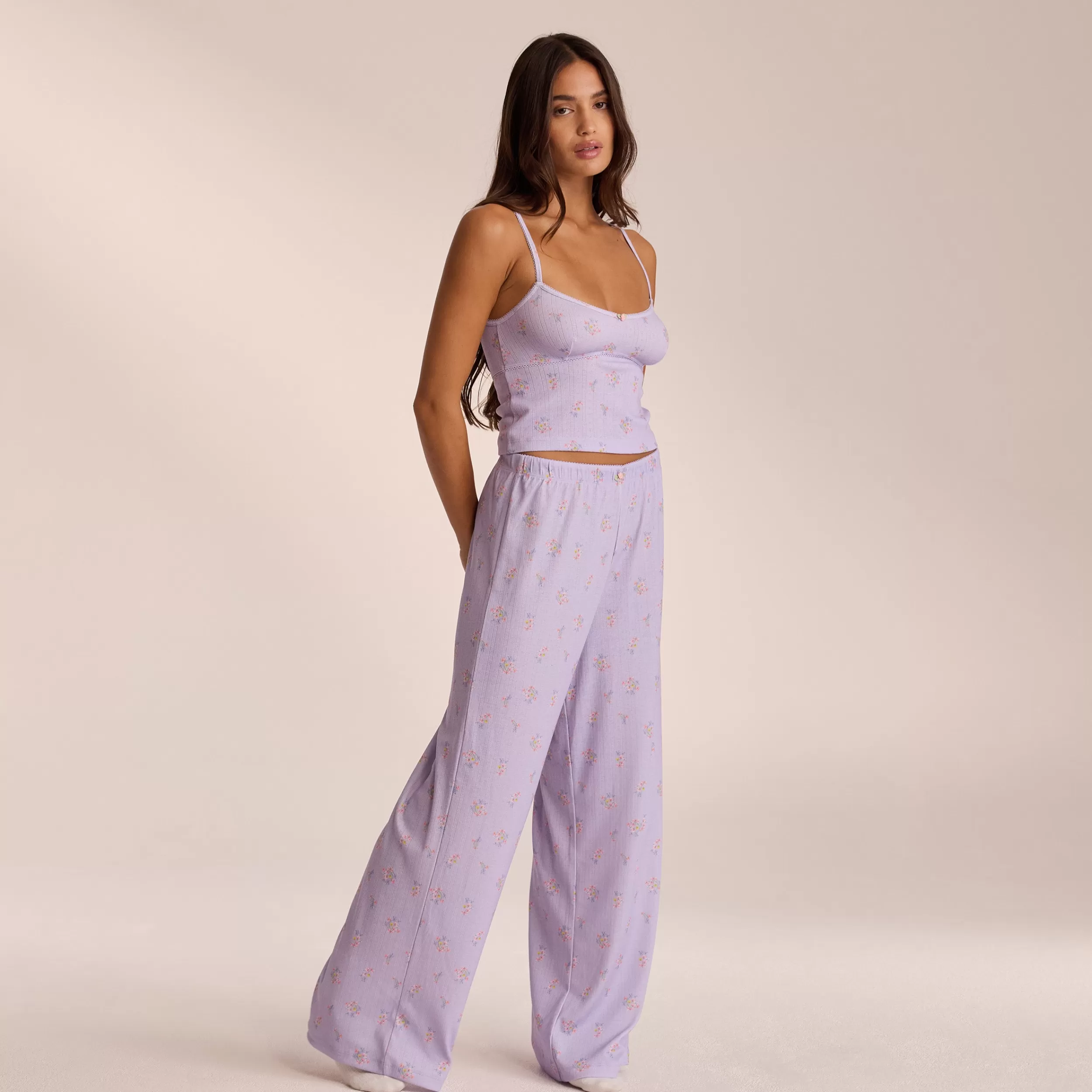 Pointelle Pyjamahose - Florales Flieder^Lounge Hot