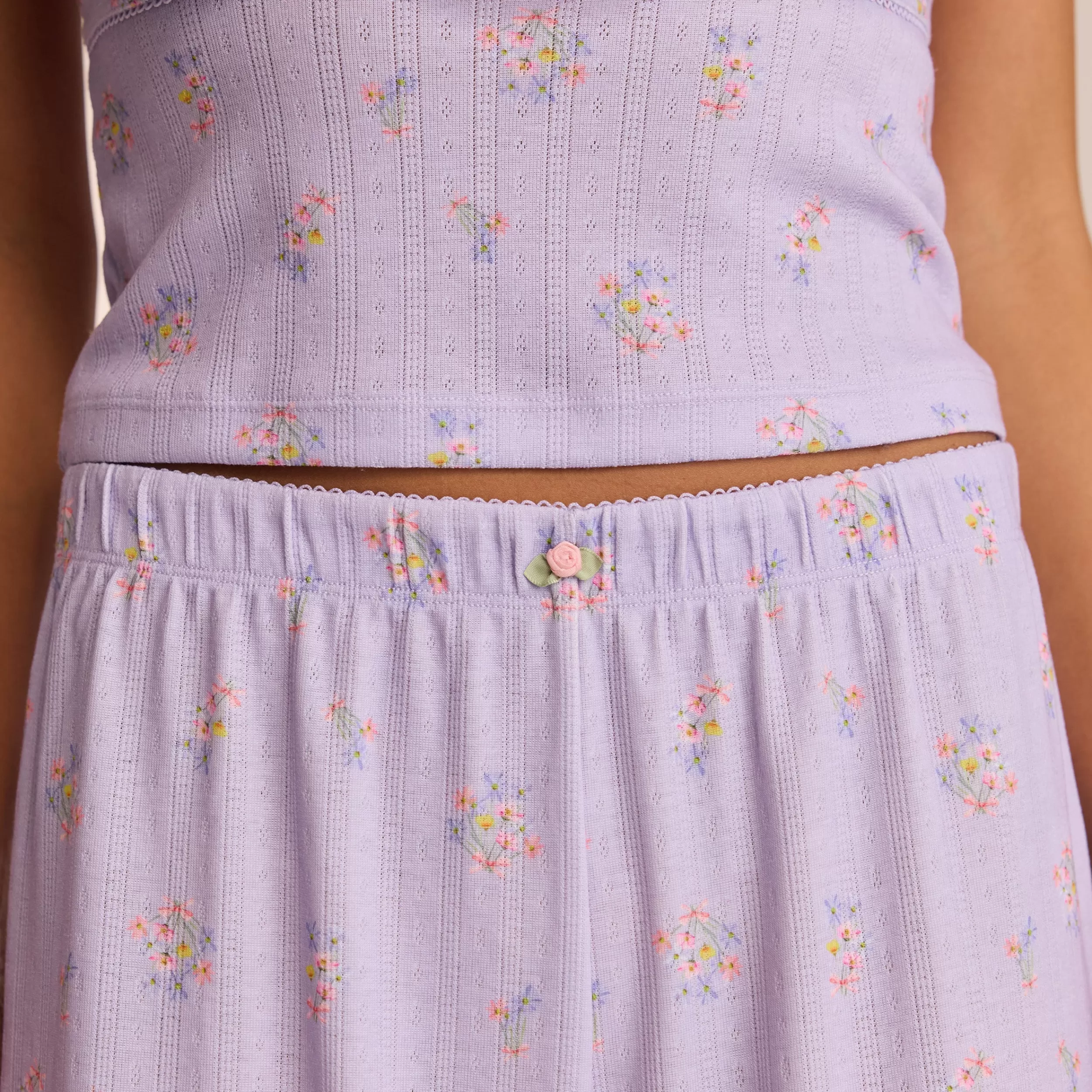Pointelle Pyjamahose - Florales Flieder^Lounge Hot