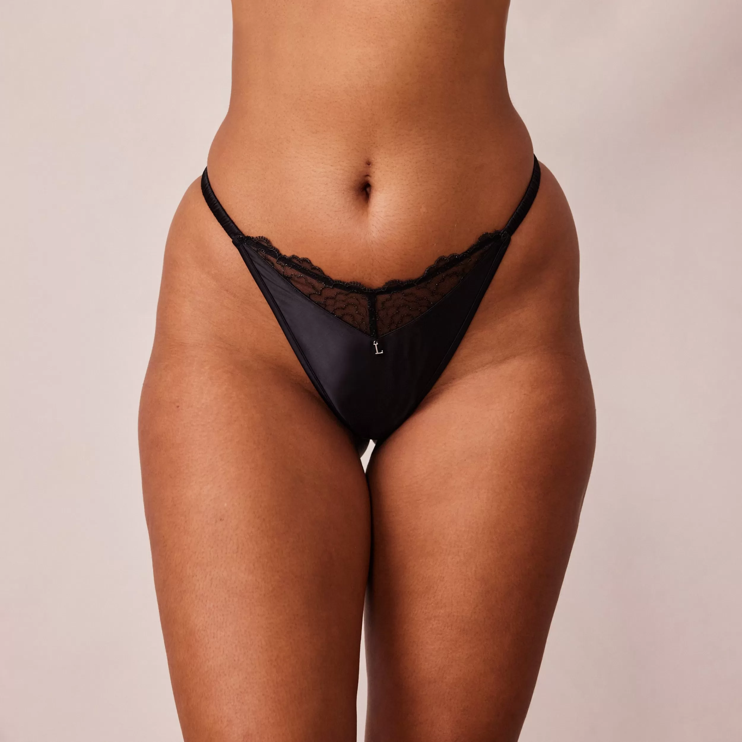 Quilted Lace String - Schwarz^Lounge Cheap