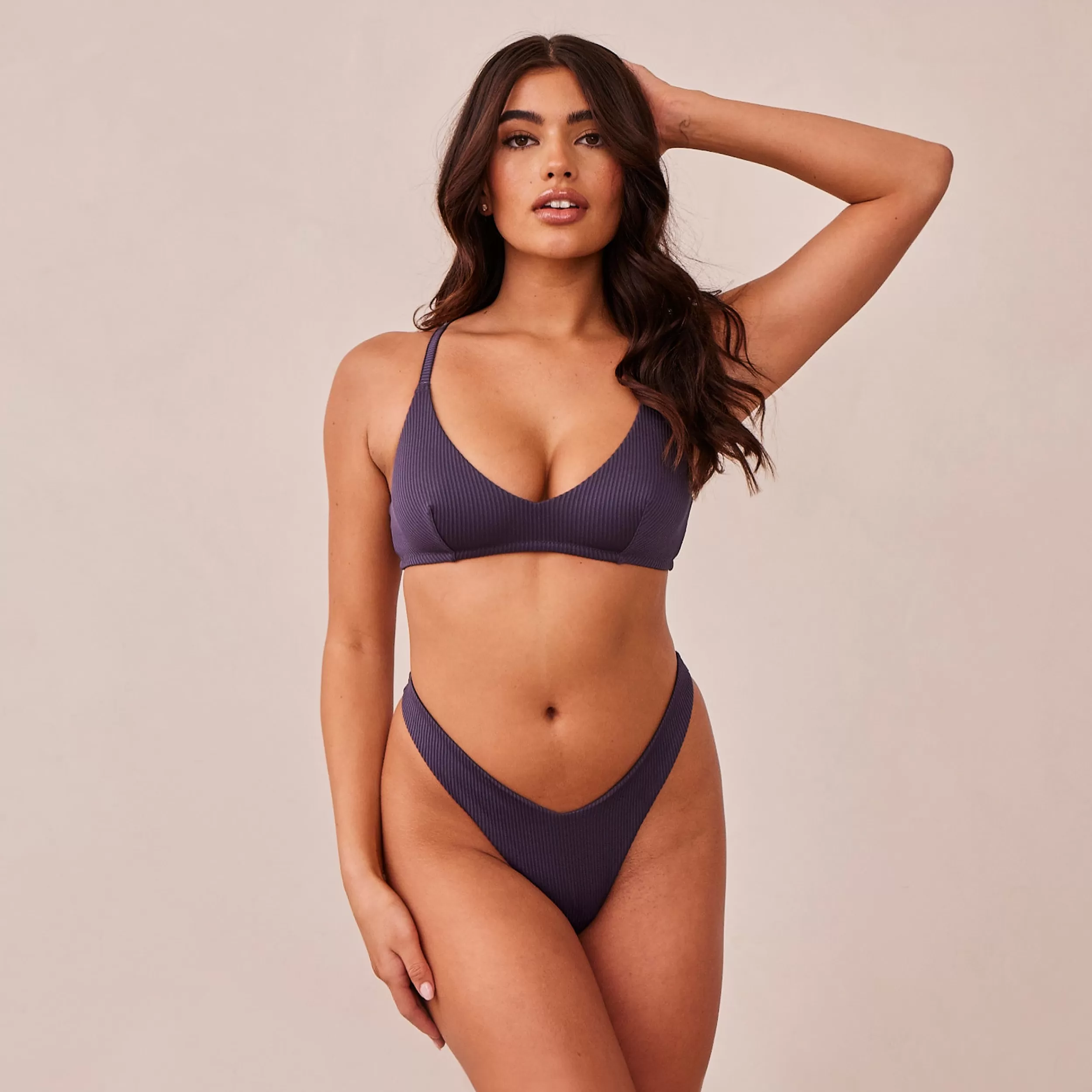Ribbed Triangle BH und String/Slips Set - Dunkelgrau^Lounge Cheap