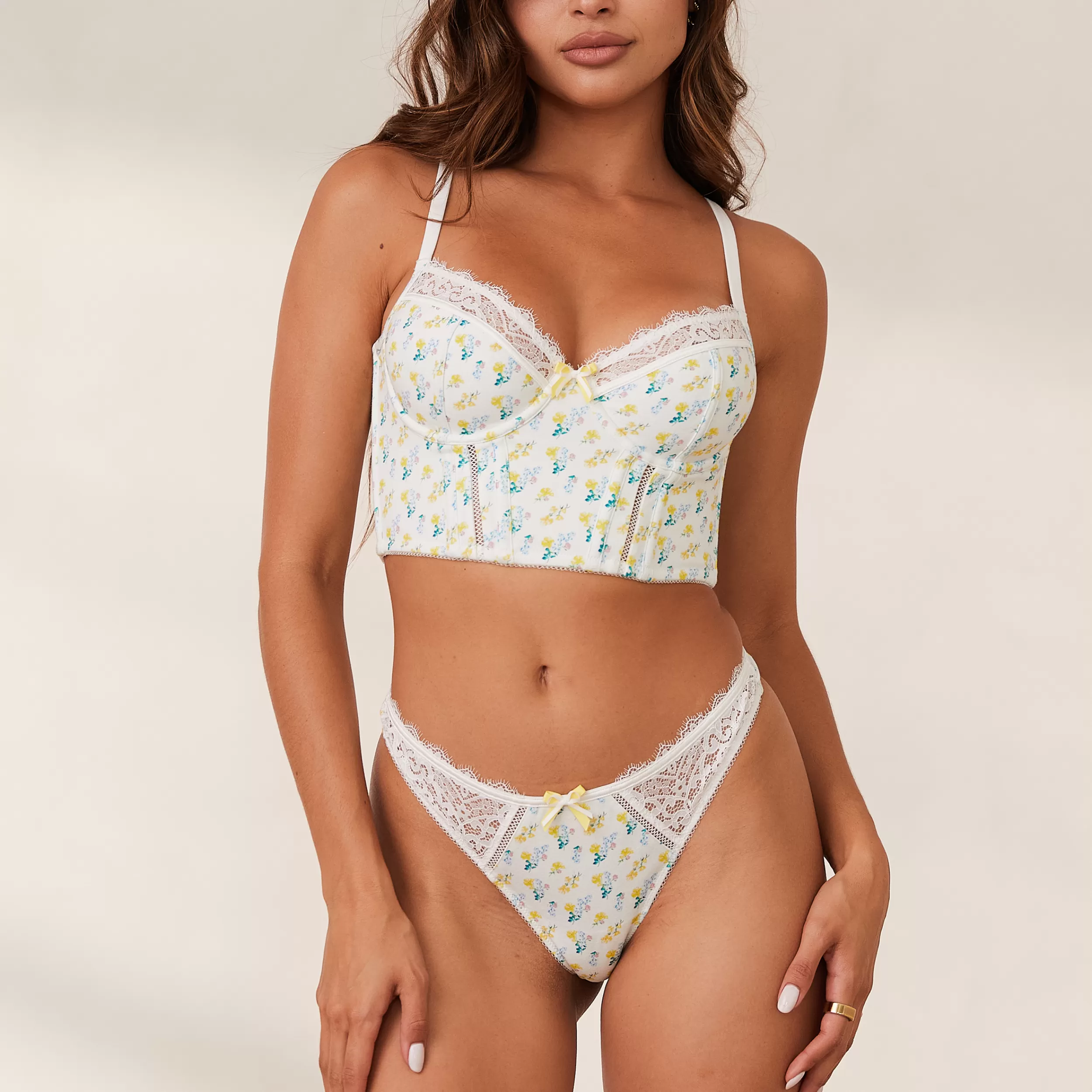 Sweet Longline BH und String Set - White Floral^Lounge Sale